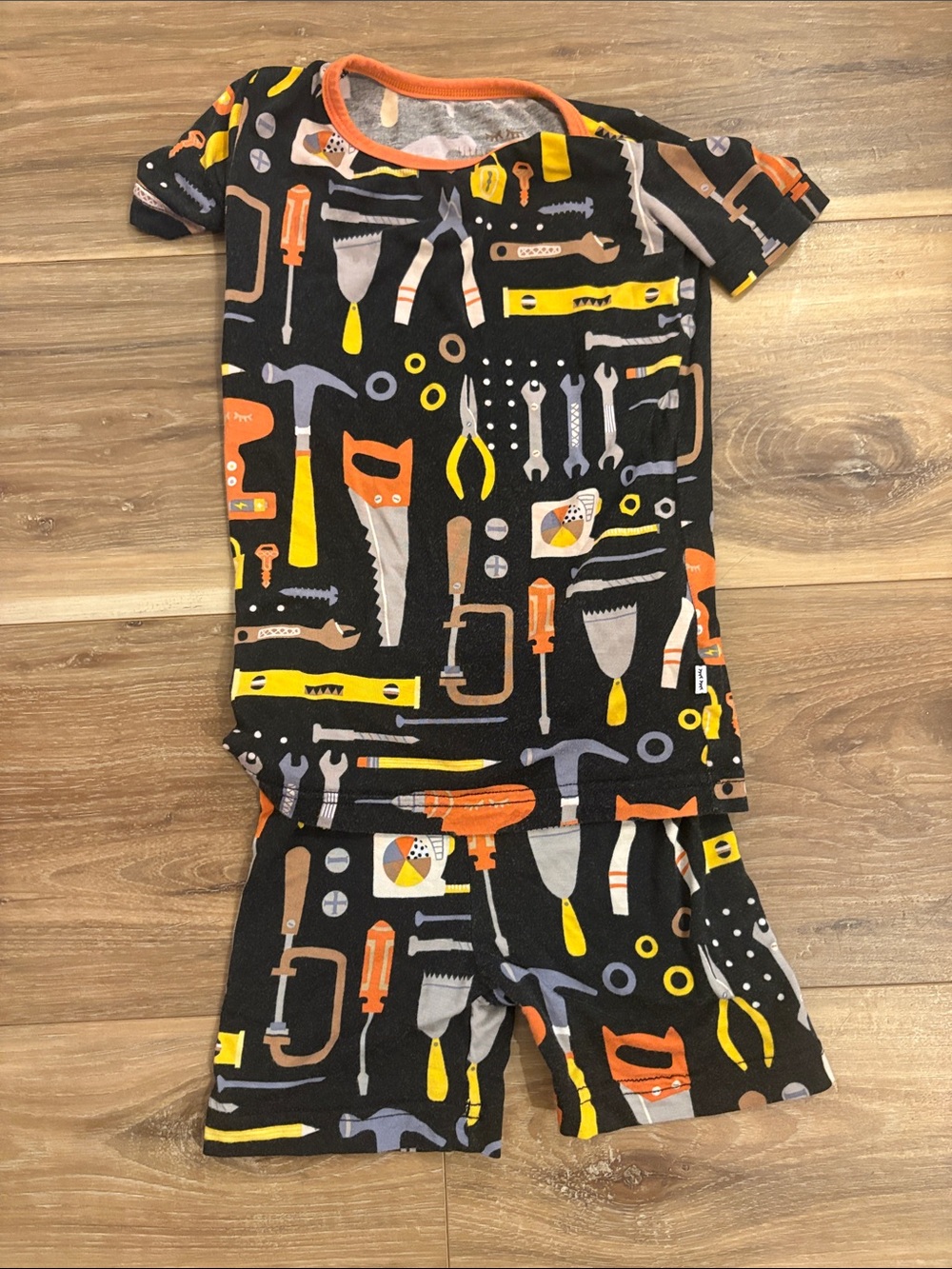 Little Sleepies Kids Tool-Print Short Pajama Set - Black, Orange, Yellow